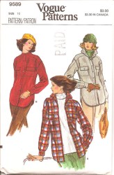 9589 VOGUE LOOSE FIT UNLINED BUTTON SHIRT - JACKET PATTERN SIZE 12